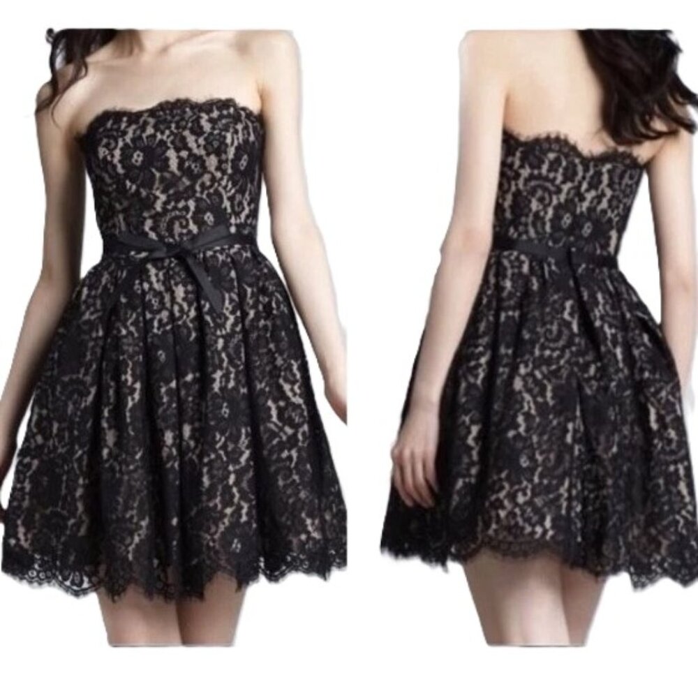Neiman Marcus Robert Rodriguez black lace party dress Size 8 Flare prom dance